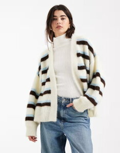 �~�X�Z���t�t���b�W ���f�B�[�X �A�E�^�[ �J�[�f�B�K�� Misselfridge fluffy edge to edge striped cardigan Blue stripe �u���[