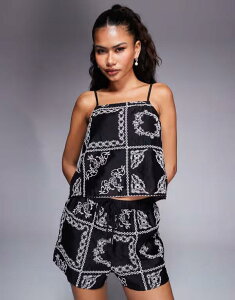 ���o�[�A�C�����h ���f�B�[�X �g�b�v�X �V���c River Island handkerchief cami top - part of a set Black �u���b�N