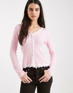 �~�X�Z���t�t���b�W ���f�B�[�X �A�E�^�[ �J�[�f�B�K�� ���[�X�g���� ���[�X Misselfridge lace trim cardigan pink �s���N