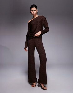 ���o�[�A�C�����h ���f�B�[�X �{�g���X �J�W���A���p���c ���C�h���b�O River Island glitter wide leg pant loungewear - part of a set BROWN �u���E��