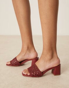 �G�C�\�X ���f�B�[�X �V���[�Y �T���_�� �q�[�� ASOS DESIGN Wide Fit Honeycomb woven detail mid heeled mules in dark cherry Burgundy �o�[�K���f�B