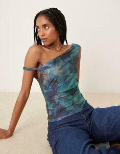 �G�C�\�X ���f�B�[�X �g�b�v�X �V���c �t�����[�� �v�����g �t�����[ ASOS DESIGN slinky twist off shoulder top floral print - part of a set Floral Print �u���[