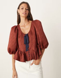 �t���[�s�[�v�� ���f�B�[�X �g�b�v�X �V���c Free People Pamela bow top in spiced rum RED ���b�h