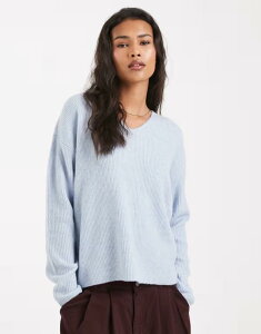 �I�����[ ���f�B�[�X �A�E�^�[ �j�b�g�E�Z�[�^�[ V�l�b�N ONLY v-neck slouchy sweater in light BLUE �u���[