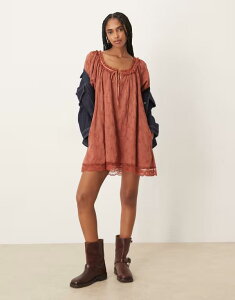 �t���[�s�[�v�� ���f�B�[�X �g�b�v�X �����s�[�X �~�j ���[�X Free People juno mini lace babydoll dress in canyon sunset Canyon sunset