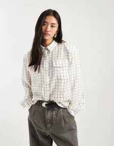 �G�C�\�X ���f�B�[�X �g�b�v�X �V���c ASOS DESIGN oversized longline shirt in windowpane check Cream Brushed Plaid �N���[��