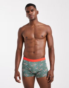 �G�C�\�X �����Y �A���_�[�E�F�A �g�����N�X �O���t�B�b�N ASOS DESIGN Christmas trunks with Feliz Navidad graphic DARK GREEN �O���[��
