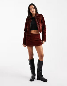 �R���[�W���� ���f�B�[�X �{�g���X�J�[�g �~�j �R���g���X�g �f�j�� COLLUSION flockedenimini skirt with contrastitching in burnt orange - part of a set Burnt orange �I�����W