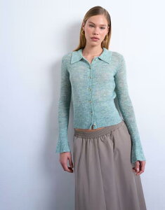 �g�b�v�V���b�v ���f�B�[�X �A�E�^�[ �J�[�f�B�K�� �V�A�[ �j�b�g Topshop knit sheer collared cardigan in mint �~���g
