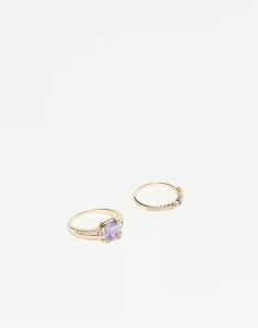 �G�C�\�X ���f�B�[�X �A�N�Z�T���[ �����O ASOS DESIGN pack of 2 rings with purple faux stone and cubic-zirconia stones tone GOLD �S�[���h