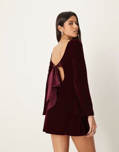 �m�[�o�f�B�[�Y �`���C���h ���f�B�[�X �g�b�v�X �����s�[�X �~�j �x���x�b�g Nobody's Child Jolene velvetie back mini dress Burgundy �o�[�K���f�B