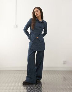 ���N���C�� ���B���e�[�W ���f�B�[�X �g�b�v�X �V���c Reclaimed Vintage tie up shirt with bow details pinstripe - part of a set Navy �l�C�r�[