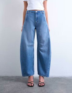 �g�b�v�V���b�v ���f�B�[�X �{�g���X �f�j���p���c ���B���e�[�W�[���Y Topshop Horseshoe mid rise barrel jeans in vintage Blue �u���[