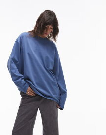 トップショップ レディース トップス Tシャツ Topshopremium seam detailong sleeve skater tee Washedenim デニム