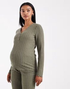 �}�}���C�V�A�X ���f�B�[�X �g�b�v�X T�V���c ���u�j�b�g �}�^�j�e�B Mama.licious Mamalicious Maternity super soft rib knit nursing-friendly Henley top - part of a set Heathered Grape Leaf �O���[�v