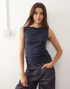 �E�B�[�N�f�C ���f�B�[�X �g�b�v�X T�V���c Weekday Annie super soft boat neck tank top in dark navy �l�C�r�[