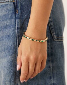 �G�C�\�X ���f�B�[�X �A�N�Z�T���[ �u���X���b�g�E�o���O���E�A���N���b�g ASOS DESIGN cuff bracelet with green faux stones tone GOLD �S�[���h