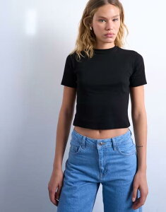 �g�b�v�V���b�v ���f�B�[�X �g�b�v�X T�V���c Topshop shrunken everyday tee Black �u���b�N