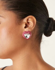 �G�C�\�X ���f�B�[�X �A�N�Z�T���[ �s�A�X�E�C�������O ASOS DESIGN heart stone set earrings with faux sparkly crystal tone PINK �s���N