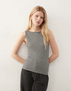 �E�B�[�N�f�C ���f�B�[�X �g�b�v�X T�V���c �m�[�X���[�u Weekday Annie soft boat neck sleeveless top stripes - exclusive to ASOS Gray & Black �u���b�N