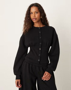 �G�C�\�X ���f�B�[�X �g�b�v�X �V���c �X�E�F�b�g ASOS DESIGN cinched sweatshirt button up top - part of a set Black �u���b�N