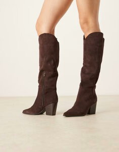 �A���h ���f�B�[�X �V���[�Y �u�[�c�E���C���u�[�c �X�G�[�h ALDO Kaely western detail knee high boots in suede chocolate Dark brown �u���E��