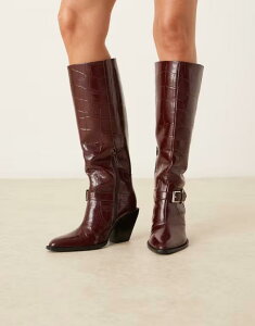 �G�C�\�X ���f�B�[�X �V���[�Y �u�[�c�E���C���u�[�c ���U�[ ASOS DESIGN Carson leather western pull on knee boots witharness croc Burgundy croc �o�[�K���f�B