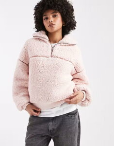 �~�X�Z���t�t���b�W ���f�B�[�X �A�E�^�[ �W���P�b�g�E�u���]�� �n�[�t�W�b�v Misselfridge half zip borg jacket PINK �s���N
