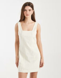 �R�b�g���I�� ���f�B�[�X �g�b�v�X �����s�[�X �~�j Cotton square neck mini dress in crme frache CREME FRAICHE