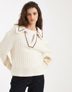 �~�X�Z���t�t���b�W ���f�B�[�X �A�E�^�[ �j�b�g�E�Z�[�^�[ Misselfridge cable stitch long sleeve top with collar CREAM �N���[��