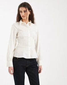 �~�X�Z���t�t���b�W ���f�B�[�X �g�b�v�X �V���c Misselfridge pleat detail fitted shirt WHITE �z���C�g