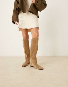 �}���S ���f�B�[�X �V���[�Y �u�[�c�E���C���u�[�c �X�G�[�h Mango suede knee high flat boots in tan BROWN �u���E��