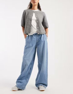 �I�����[ ���f�B�[�X �{�g���X �f�j���p���c ���C�h���b�O �W�[���Y ONLY wide leg pull-on jeans in light BLUE �u���[