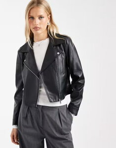 �I�����[ ���f�B�[�X �A�E�^�[ �W���P�b�g�E�u���]�� ���U�[ �t�F�C�N���U�[ ONLY faux leather boxy moto jacket Black �u���b�N