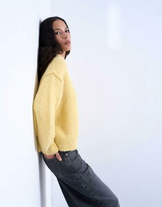 �g�b�v�V���b�v ���f�B�[�X �A�E�^�[ �j�b�g�E�Z�[�^�[ �E�[�� Topshop knit wool blend fluffy exposed seam easy sweater in butter yellow Eggnog �C�G���[