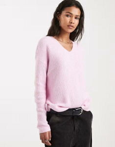 �I�����[ ���f�B�[�X �A�E�^�[ �j�b�g�E�Z�[�^�[ V�l�b�N ONLY v-neck slouchy sweater in light Pink Lady �s���N