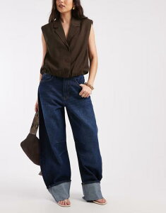 �G�C�\�X ���f�B�[�X �{�g���X �f�j���p���c ���B���e�[�W�[���Y ASOS DESIGN cuffed barreleg jeans in vintage blue wash Vintage Blue �u���[