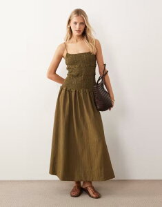 �G�C�\�X ���f�B�[�X �g�b�v�X �����s�[�X �}�L�V ASOS DESIGN crinkle maxi sundress with shirredropped waist in olive �I���[�u