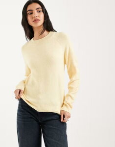 ���F�����[�_ ���f�B�[�X �A�E�^�[ �j�b�g�E�Z�[�^�[ Vero Moda round necknit sweater in heathered golden yellow Golden haze �C�G���[