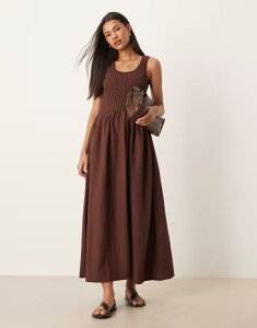 �G�C�\�X ���f�B�[�X �g�b�v�X �����s�[�X �}�L�V ASOS DESIGN crinkle scoop neck maxi sundress with shirred waist in chocolate �`���R���[�g