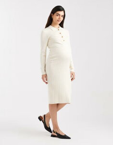 �}�}���C�V�A�X ���f�B�[�X �g�b�v�X �����s�[�X ���u �~�f�B �}�^�j�e�B Mama.licious Mamalicious Maternity long sleeve 2 functionursing ribbed button front midi dress in cream Birch �N���[��