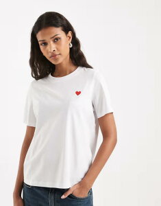 ���F�����[�_ ���f�B�[�X �g�b�v�X T�V���c �~�j �O���t�B�b�N Vero Moda T-shirt with mini heart graphic Bright White Heart �z���C�g