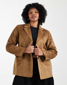 �I�����[�J�[�u ���f�B�[�X �A�E�^�[ �W���P�b�g�E�u���]�� �X�G�[�h �u���U�[ ONLY Curve faux suede blazer in light BROWN �u���E��