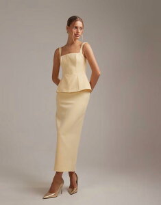 �G�C�\�X ���f�B�[�X �g�b�v�X �����s�[�X ASOS DESIGN structured square neck bridesmaids dress in lemon