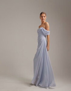 �G�C�\�X ���f�B�[�X �g�b�v�X �����s�[�X �W���[�[�b�g ASOS DESIGN georgette bardot bridesmaids dress BLUE �u���[