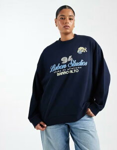 �G�C�\�X ���f�B�[�X �A�E�^�[ �p�[�J�[�E�X�E�F�b�g �V���c �O���t�B�b�N ASOS Curve ASOS DESIGN Curve oversized sweatshirt with Lisbon Studios athletic graphic NAVY �l�C�r�[