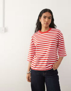 �m�C�W�[���C ���f�B�[�X �g�b�v�X T�V���c Noisy May boxy tee stripe Tomato ���b�h