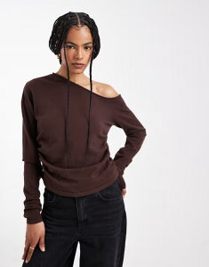 �G�C�\�X ���f�B�[�X �A�E�^�[ �j�b�g�E�Z�[�^�[ �����V�����_�[ ASOS DESIGN fine knit one-shoulder sweater Brown �u���E��