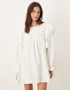 �V�X�^�[�W���� ���f�B�[�X �g�b�v�X �����s�[�X �t���� �~�j �R�b�g�� Sister Jane Sol Seeker cotton rich ruffle shoulders mini dress White �z���C�g