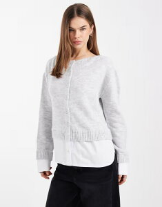 �G�C�\�X ���f�B�[�X �A�E�^�[ �J�[�f�B�K�� �V���c �j�b�g ASOS DESIGN knit cardigan with 2 in 1 shirtingray �O���[
